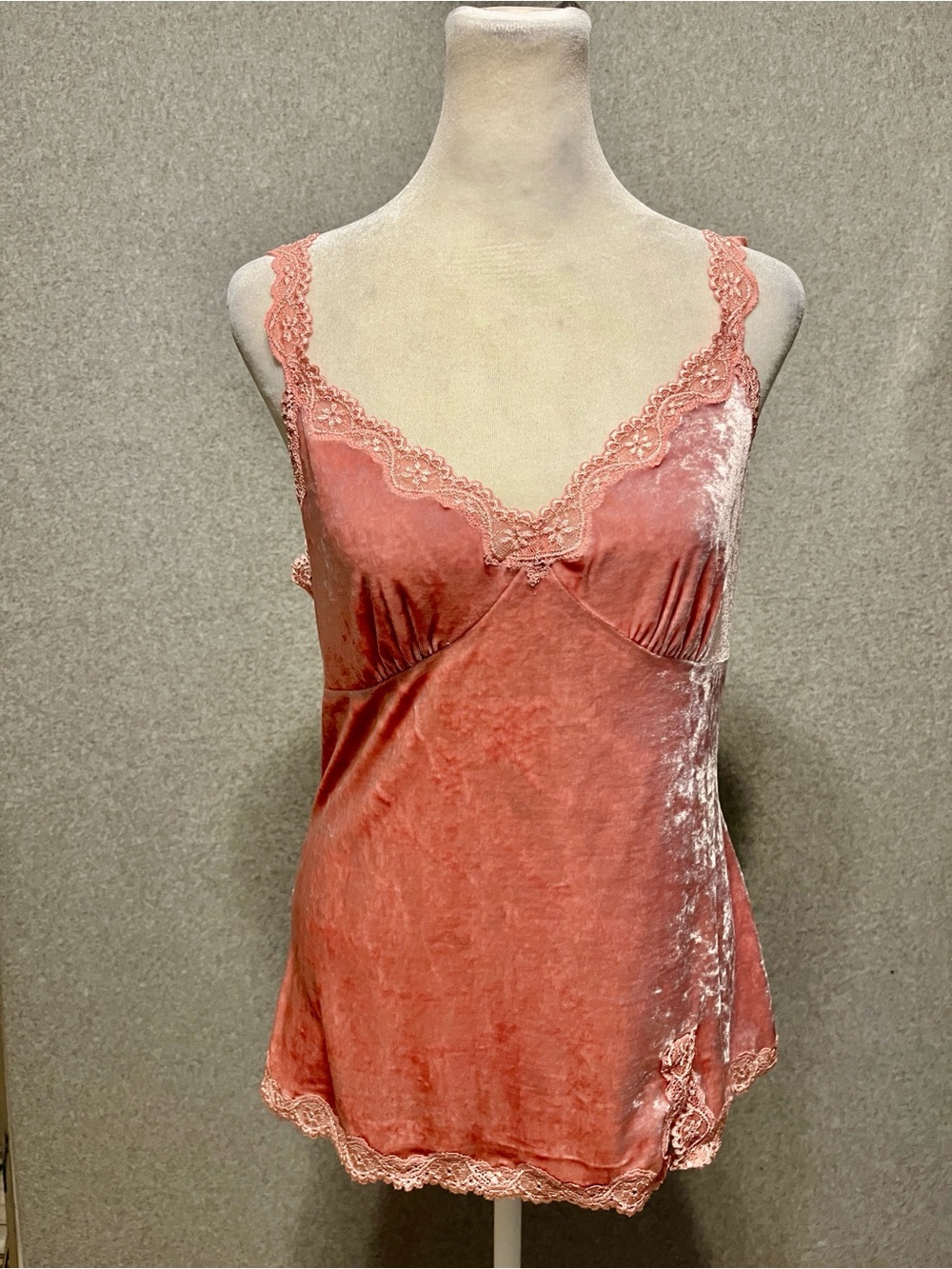 NWT VTG Express Babydoll Tank Top L Velvet Lace Coquette Boho Fairy 90s Y2K